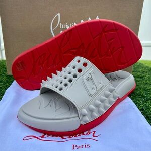 CHRISTIAN LOUBOUTIN TAKE IT EASY RUBBER MULE SLIDE SANDAL MEN GREY SZ 43 NEW!